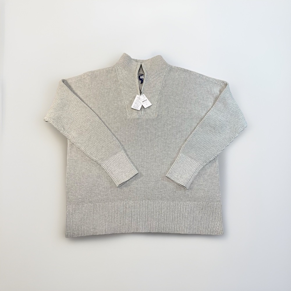 NWT Lands' End Womens Gray Drifter Shaker Wedge 1/4 Zip Sweater 14-16‎ Large